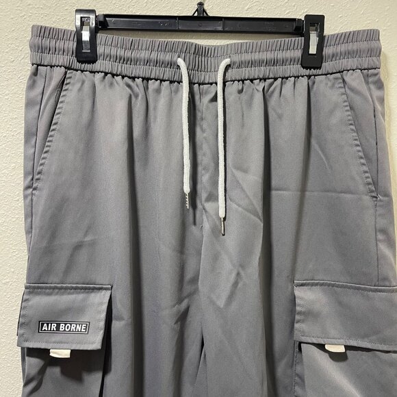 Gray Cargo Jogger Pants With Drawstring Waist & Cuffed Ankles Men's XL - Picture 3 of 12